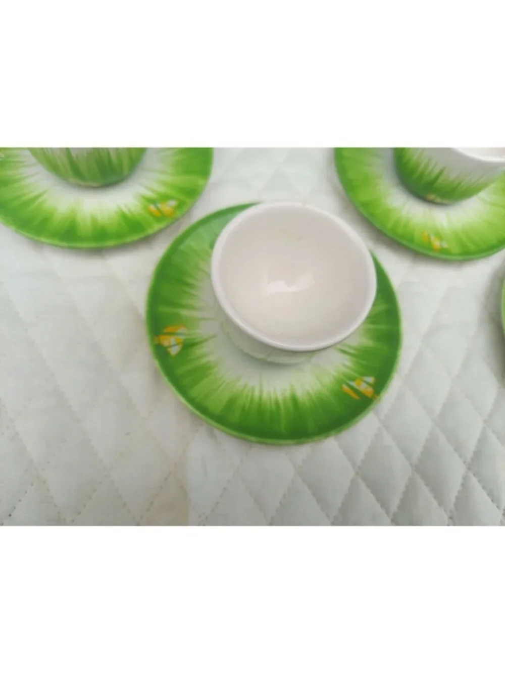 4 Pottery Barn Egg Cups Chicks in Grass